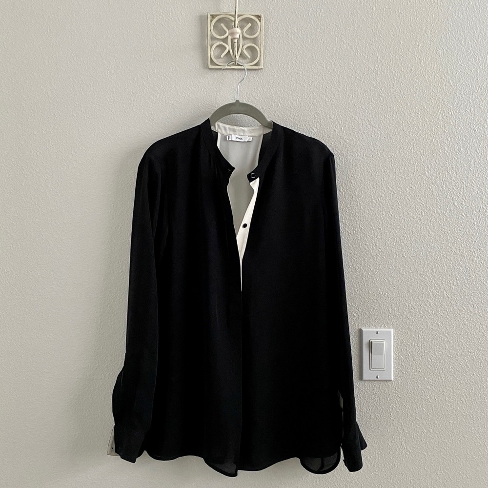 Black + White Silk Vince Blouse